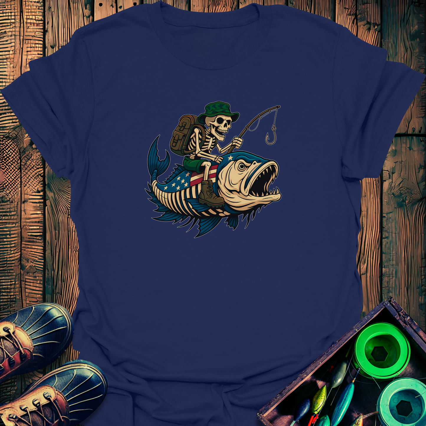 Patriot Skeleton Fishing T-Shirt