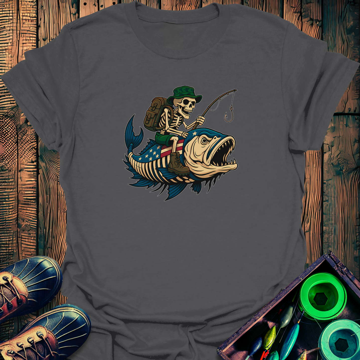 Patriot Skeleton Fishing T-Shirt