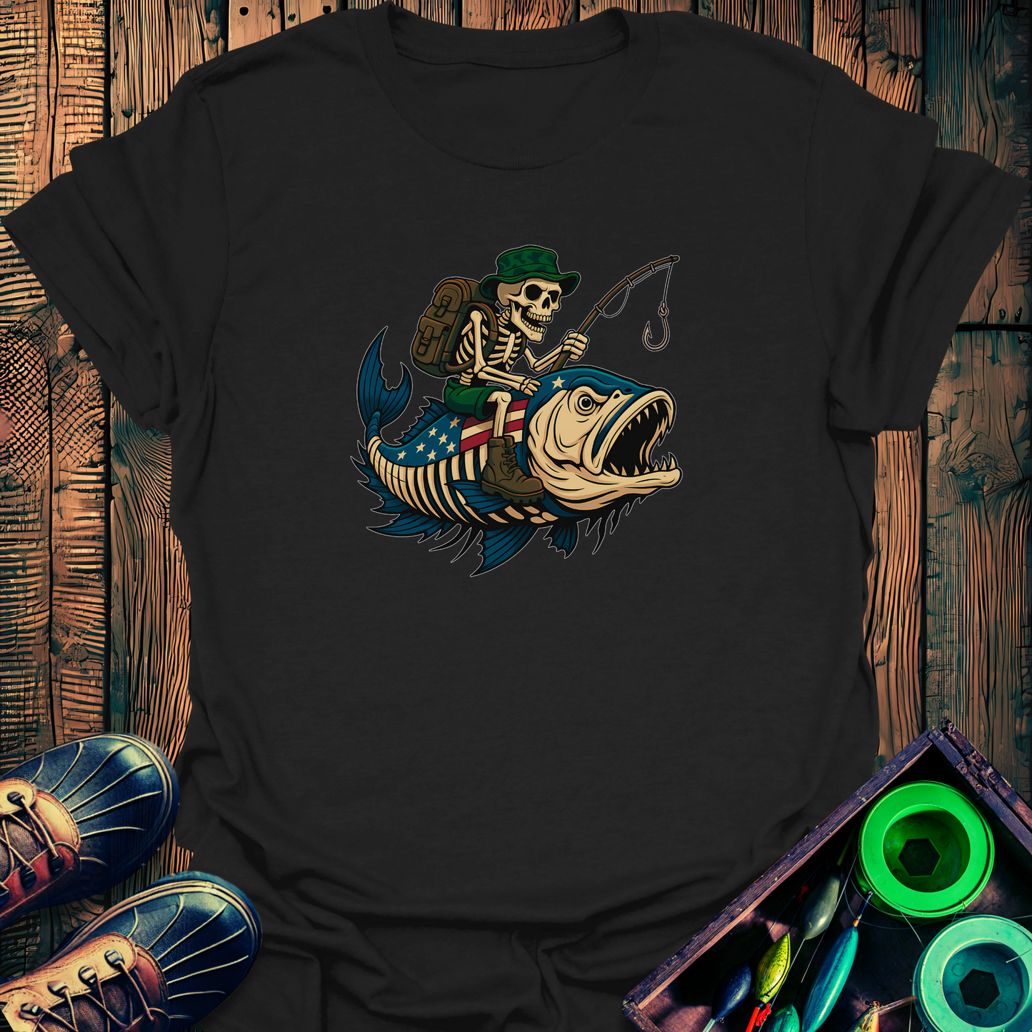 Patriot Skeleton Fishing T-Shirt