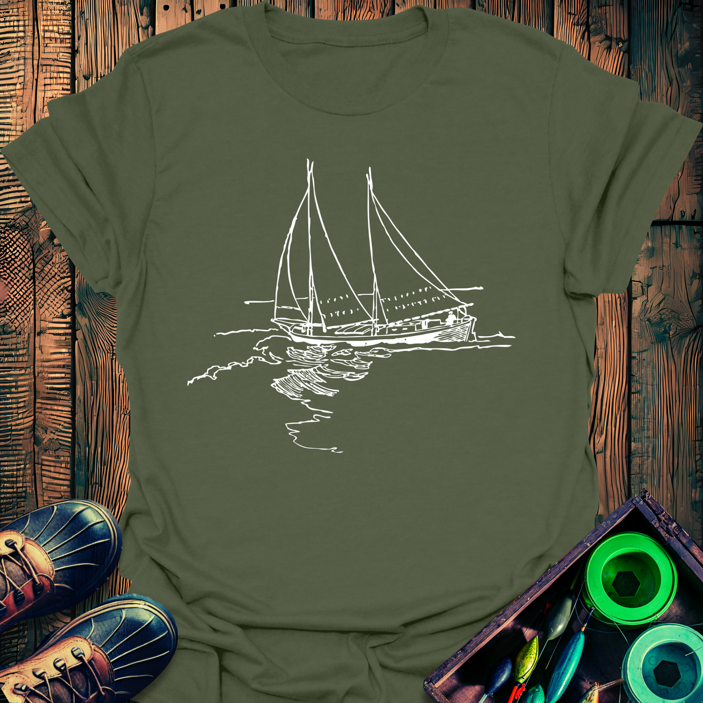 Boat Line Art T-Shirt
